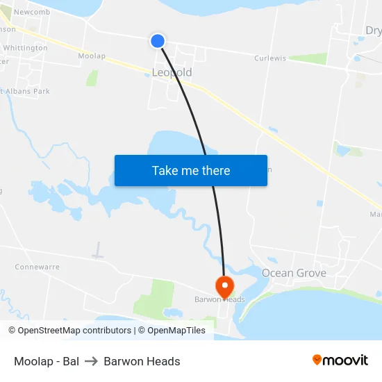 Moolap - Bal to Barwon Heads map