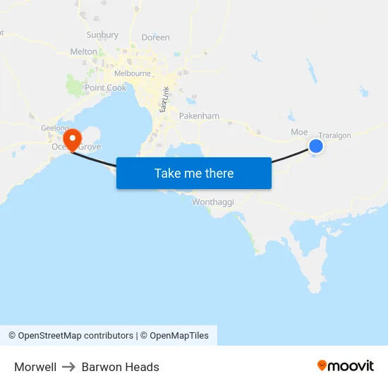 Morwell to Barwon Heads map