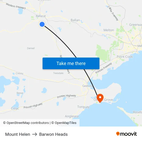 Mount Helen to Barwon Heads map