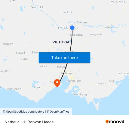Nathalia to Barwon Heads map