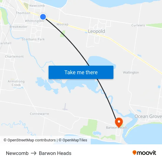 Newcomb to Barwon Heads map