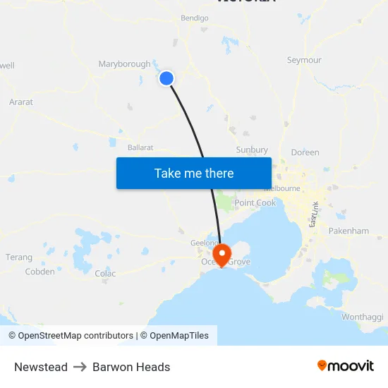 Newstead to Barwon Heads map