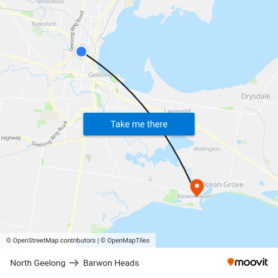 North Geelong to Barwon Heads map