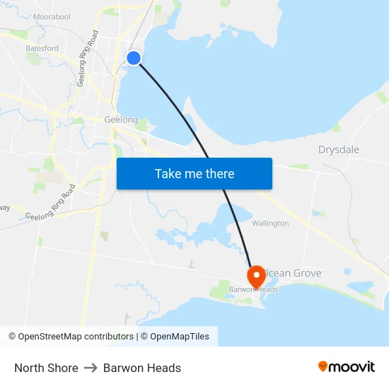 North Shore to Barwon Heads map