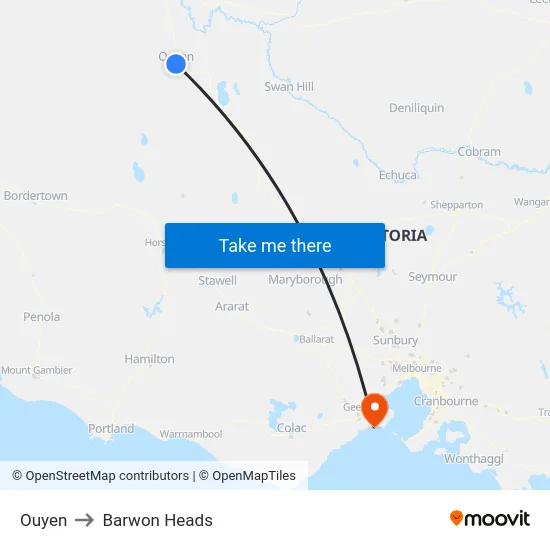 Ouyen to Barwon Heads map