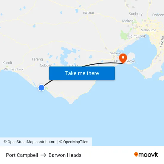 Port Campbell to Barwon Heads map
