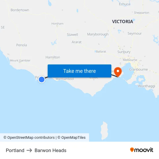 Portland to Barwon Heads map