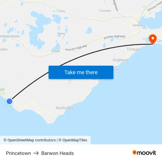 Princetown to Barwon Heads map