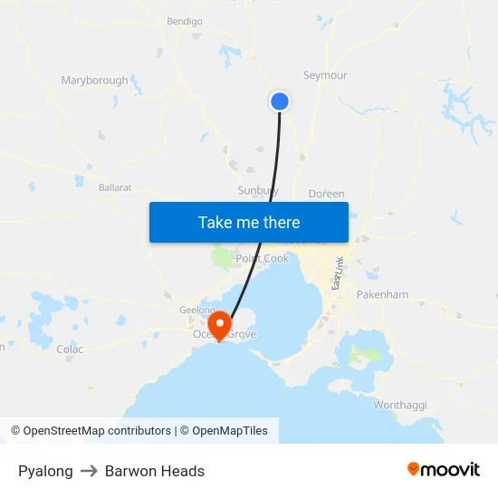 Pyalong to Barwon Heads map