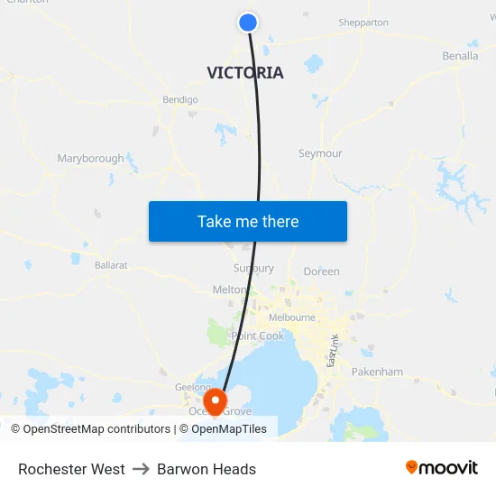 Rochester West to Barwon Heads map