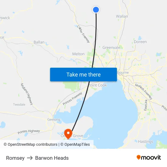 Romsey to Barwon Heads map