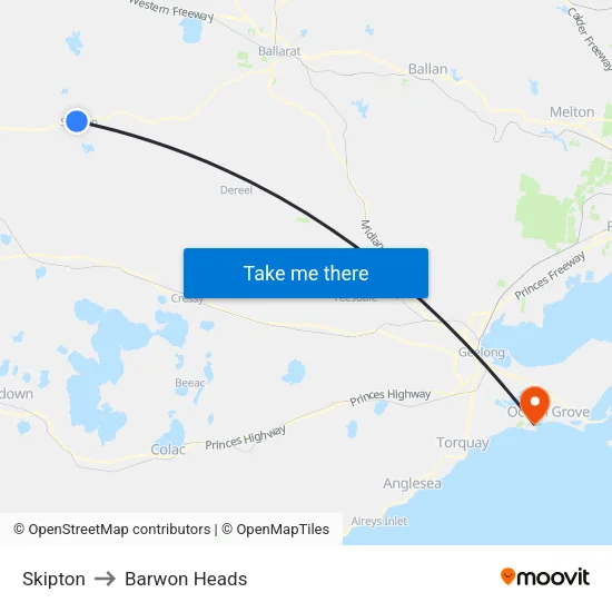 Skipton to Barwon Heads map