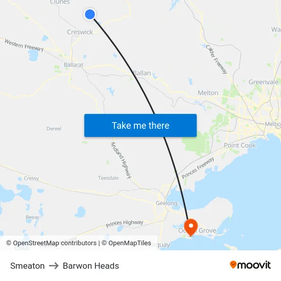 Smeaton to Barwon Heads map