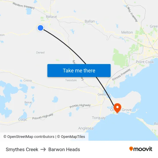 Smythes Creek to Barwon Heads map