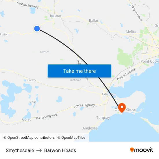 Smythesdale to Barwon Heads map