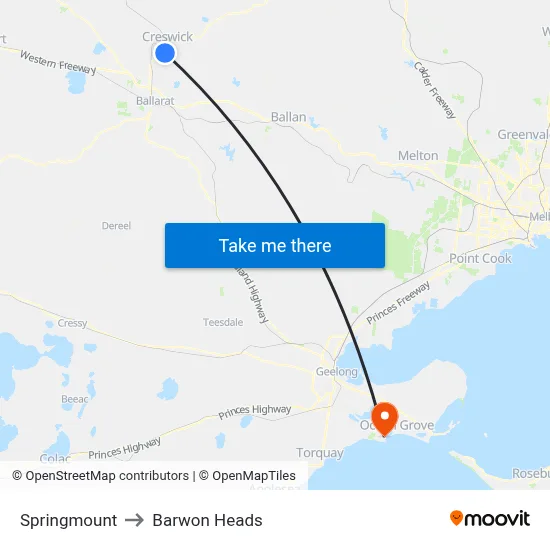 Springmount to Barwon Heads map