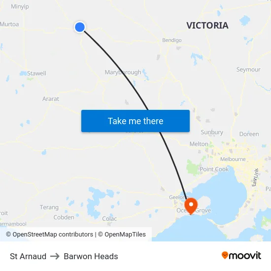 St Arnaud to Barwon Heads map