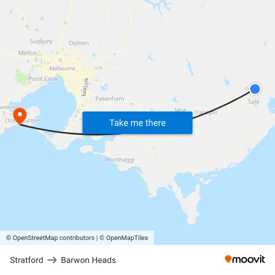 Stratford to Barwon Heads map