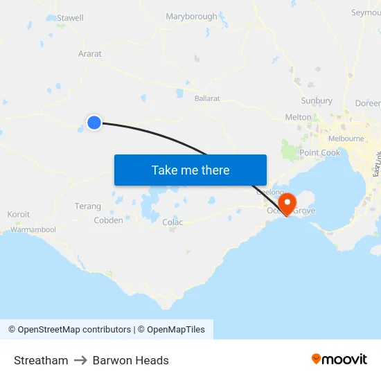 Streatham to Barwon Heads map