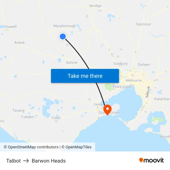Talbot to Barwon Heads map