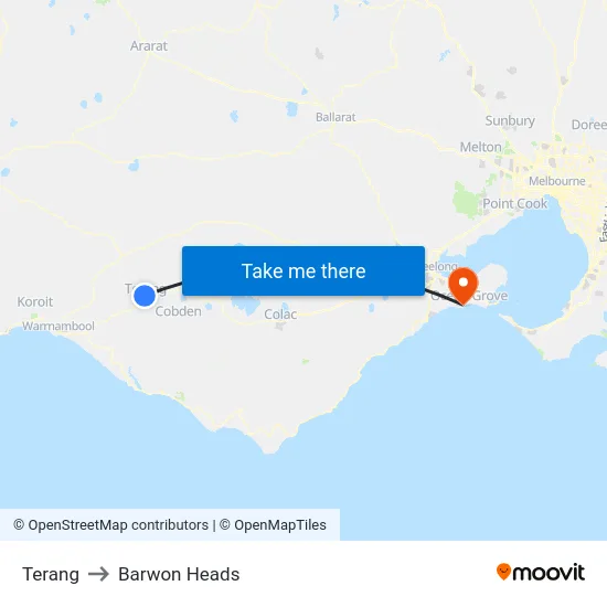 Terang to Barwon Heads map