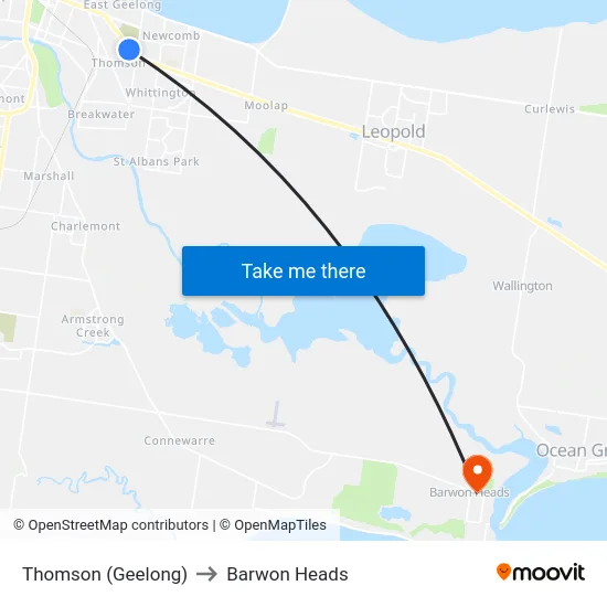 Thomson (Geelong) to Barwon Heads map