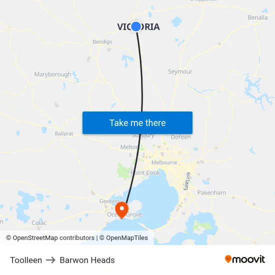 Toolleen to Barwon Heads map