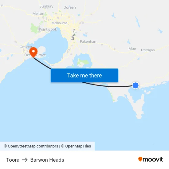 Toora to Barwon Heads map