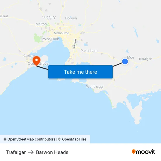 Trafalgar to Barwon Heads map