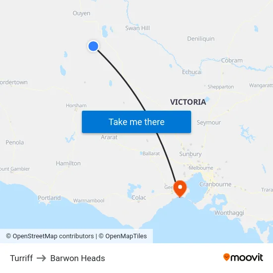 Turriff to Barwon Heads map