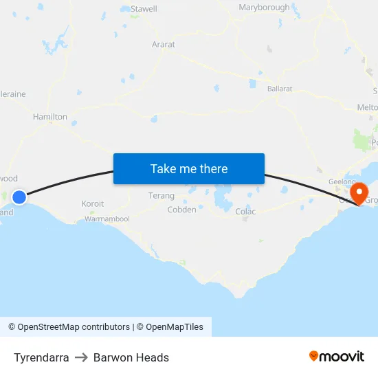 Tyrendarra to Barwon Heads map