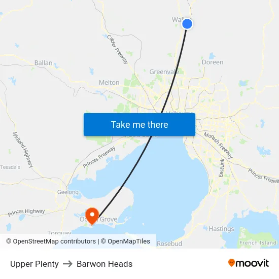 Upper Plenty to Barwon Heads map