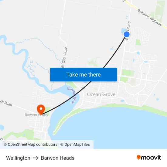 Wallington to Barwon Heads map