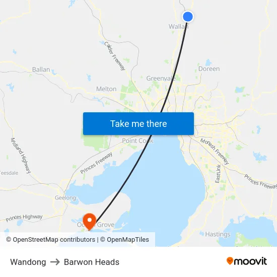 Wandong to Barwon Heads map