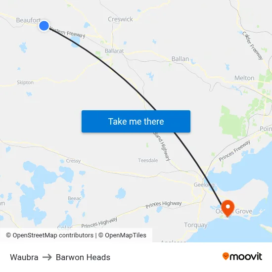 Waubra to Barwon Heads map