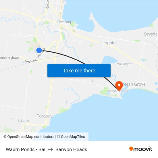 Waurn Ponds - Bal to Barwon Heads map