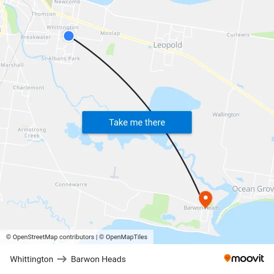 Whittington to Barwon Heads map