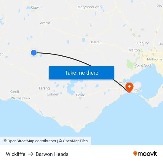 Wickliffe to Barwon Heads map