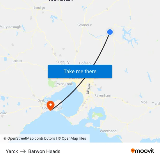 Yarck to Barwon Heads map