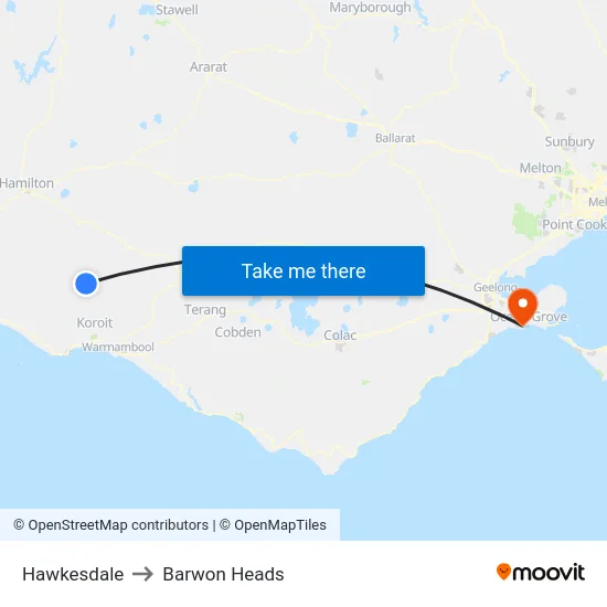 Hawkesdale to Barwon Heads map