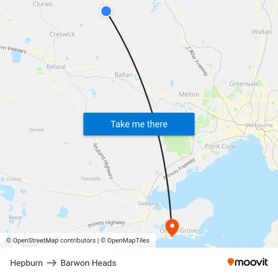 Hepburn to Barwon Heads map