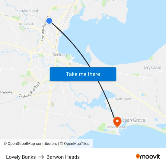 Lovely Banks to Barwon Heads map