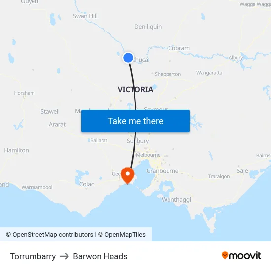 Torrumbarry to Barwon Heads map