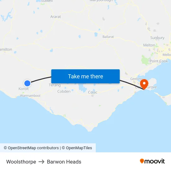 Woolsthorpe to Barwon Heads map