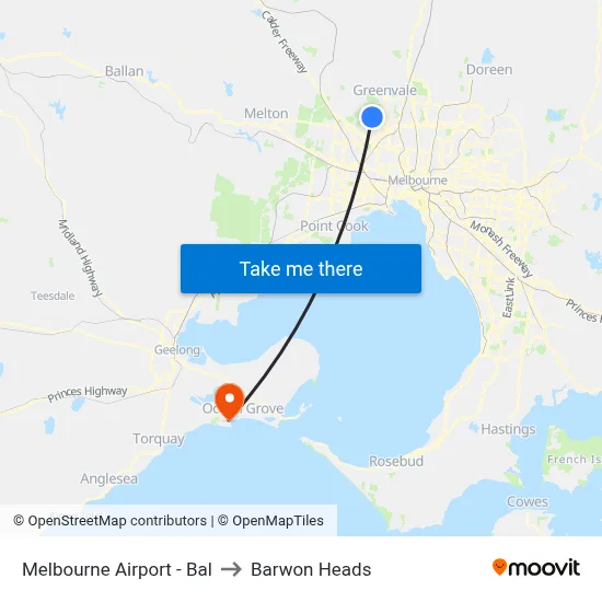 Melbourne Airport - Bal to Barwon Heads map