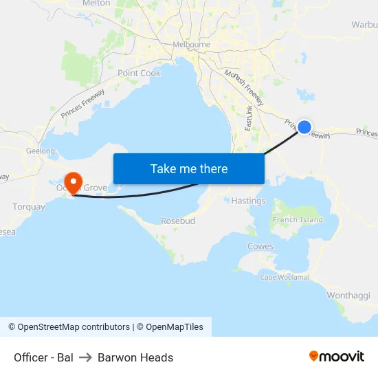Officer - Bal to Barwon Heads map
