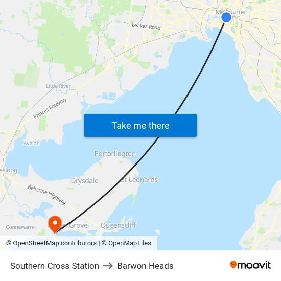 Southern Cross Station to Barwon Heads map