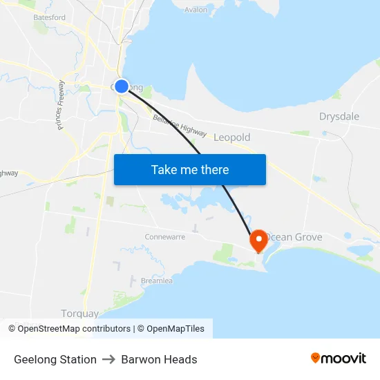 Geelong Station to Barwon Heads map