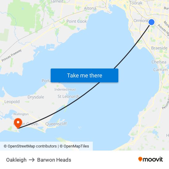 Oakleigh to Barwon Heads map