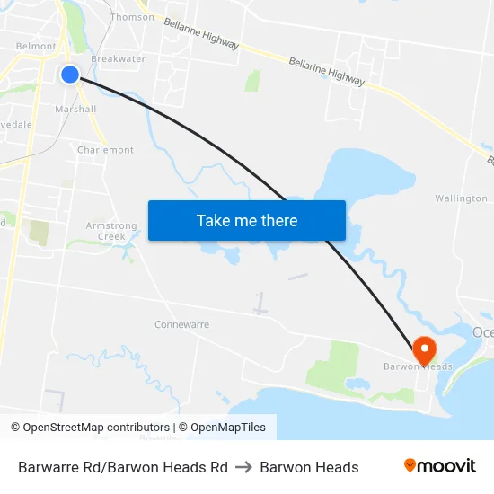 Barwarre Rd/Barwon Heads Rd to Barwon Heads map
